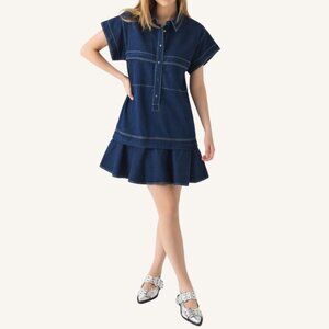 Hunter Bell Addison Denim Dress Drop Waist Mini Size Medium Tuckernuck NWOT $385